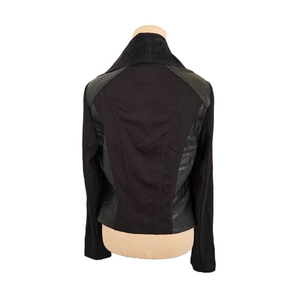 KUT From The Kloth Black Faux Leather Open Front Cardigan Sz M - Picture 5 of 9